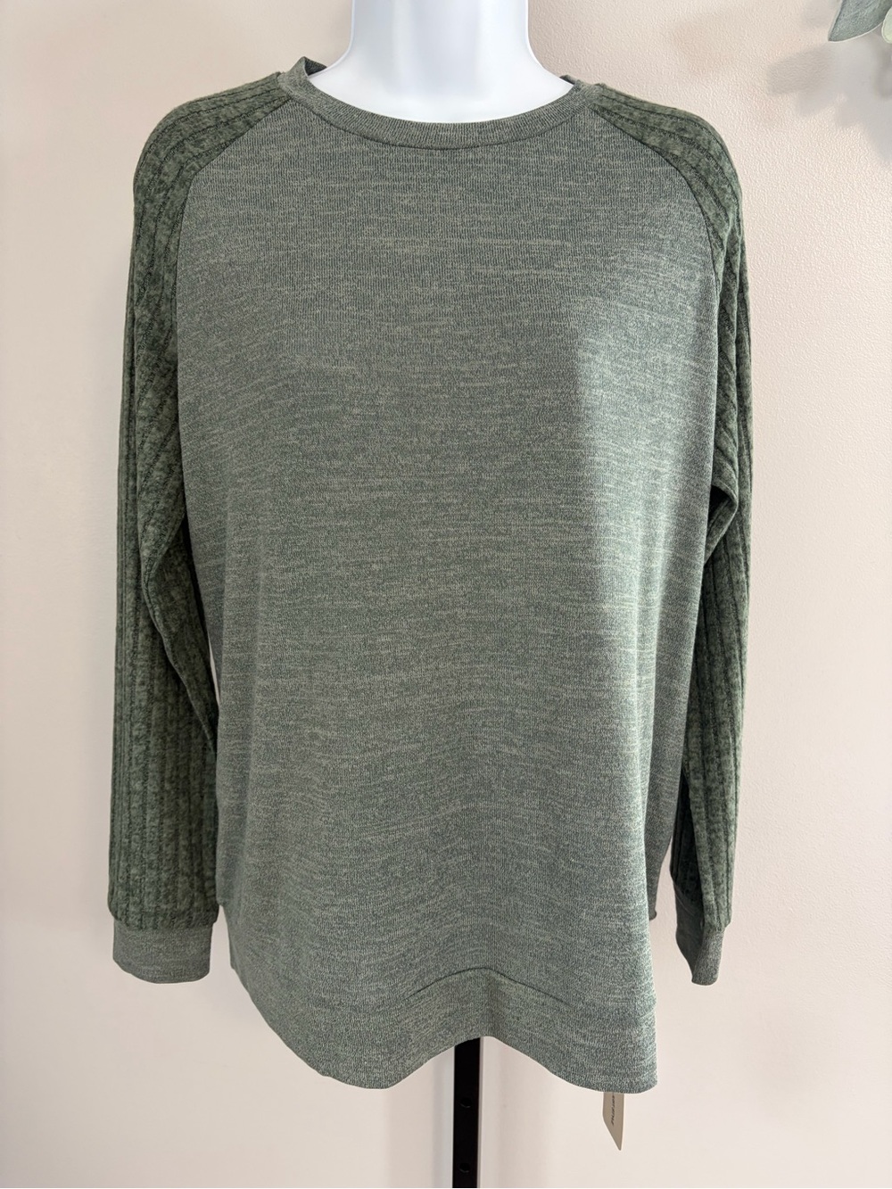 NWT OAKUCE Everyday Olive Crewneck Textured Top